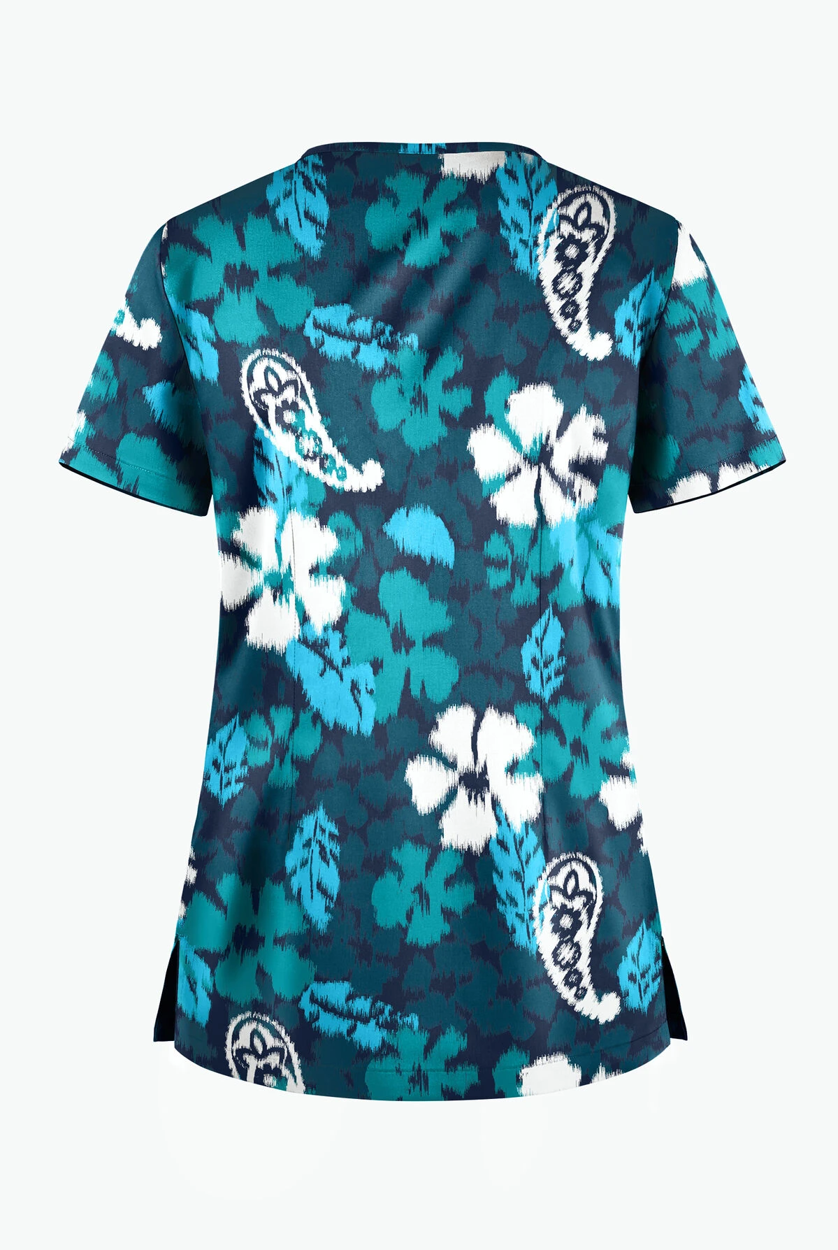Butter-Soft Persian Ikat Navy Women's 1-Pocket V-Neck Tuck-In Print Scrub Top 4 Butter-Soft Persian Ikat Navy Women's 1-Pocket V-Neck Tuck-In Print Scrub Top - Image 2