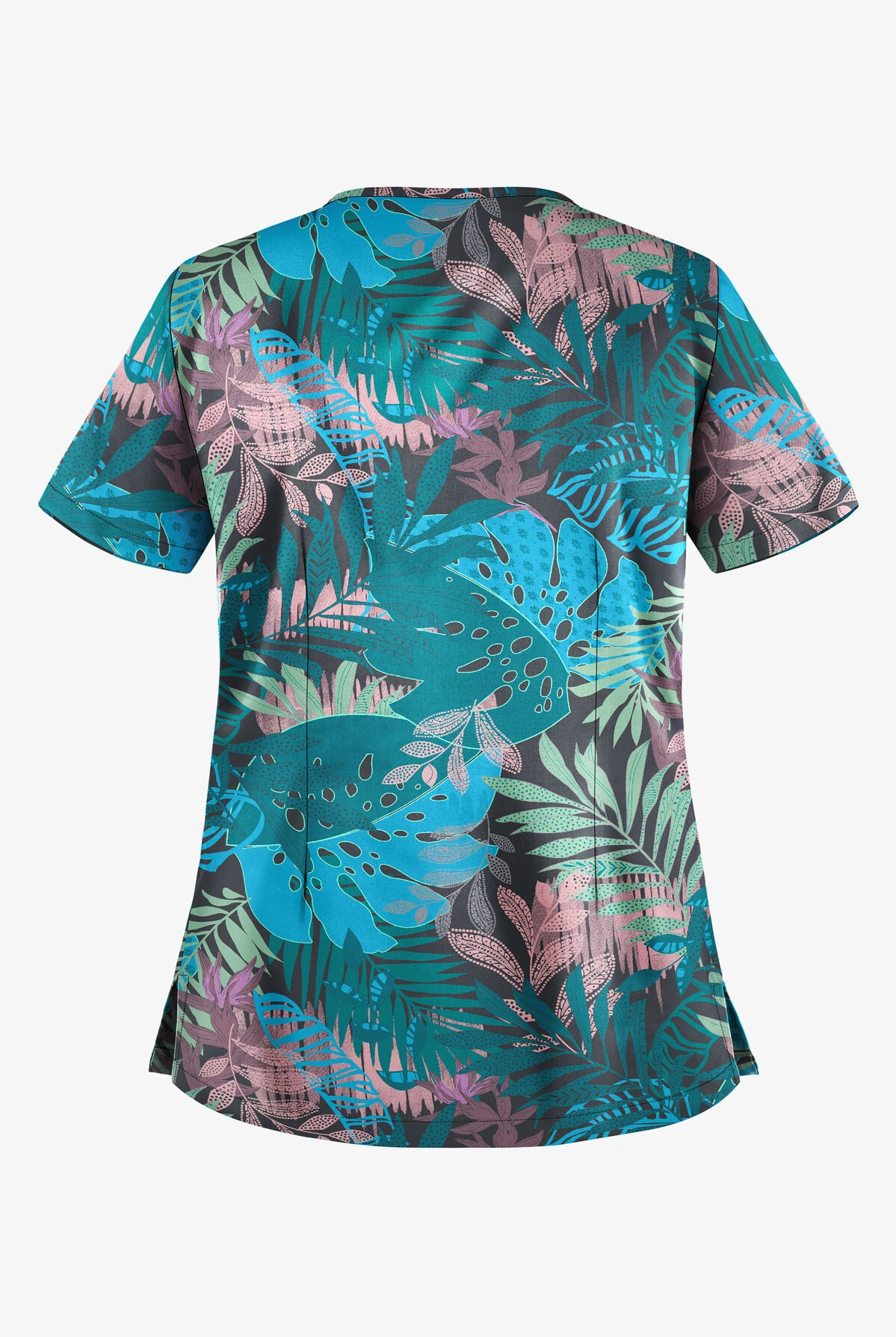 UA Butter-Soft STRETCH Passion Fronds Pewter Women's 1-Pocket V-Neck Print Scrub Top 4 UA Butter-Soft STRETCH Passion Fronds Pewter Women's 1-Pocket V-Neck Print Scrub Top - Image 2