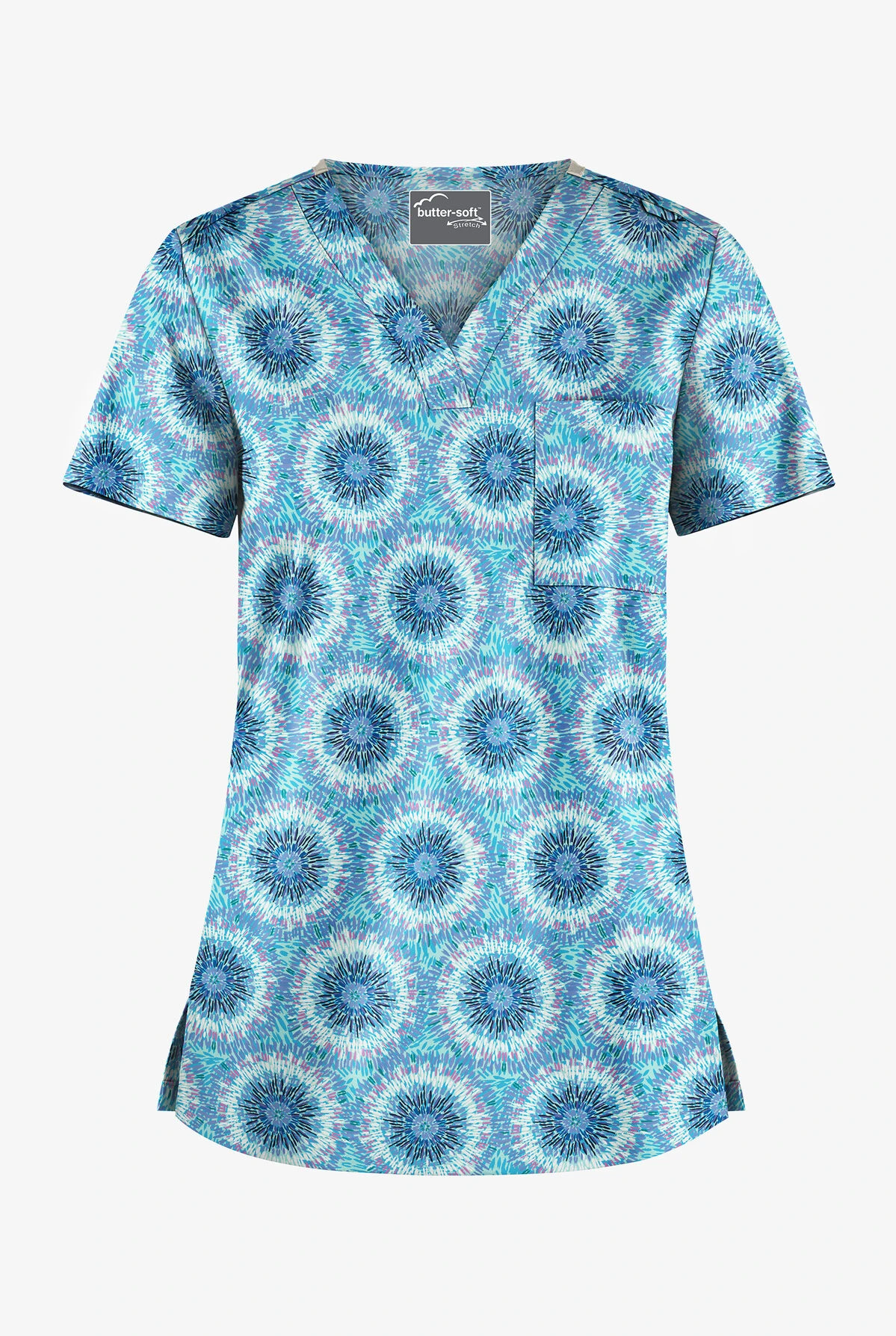 UA Butter-Soft STRETCH Splash Of Geo Aqua Moon Women's 1-Pocket V-Neck Print Scrub Top 3 UA Butter-Soft STRETCH Splash Of Geo Aqua Moon Women's 1-Pocket V-Neck Print Scrub Top
