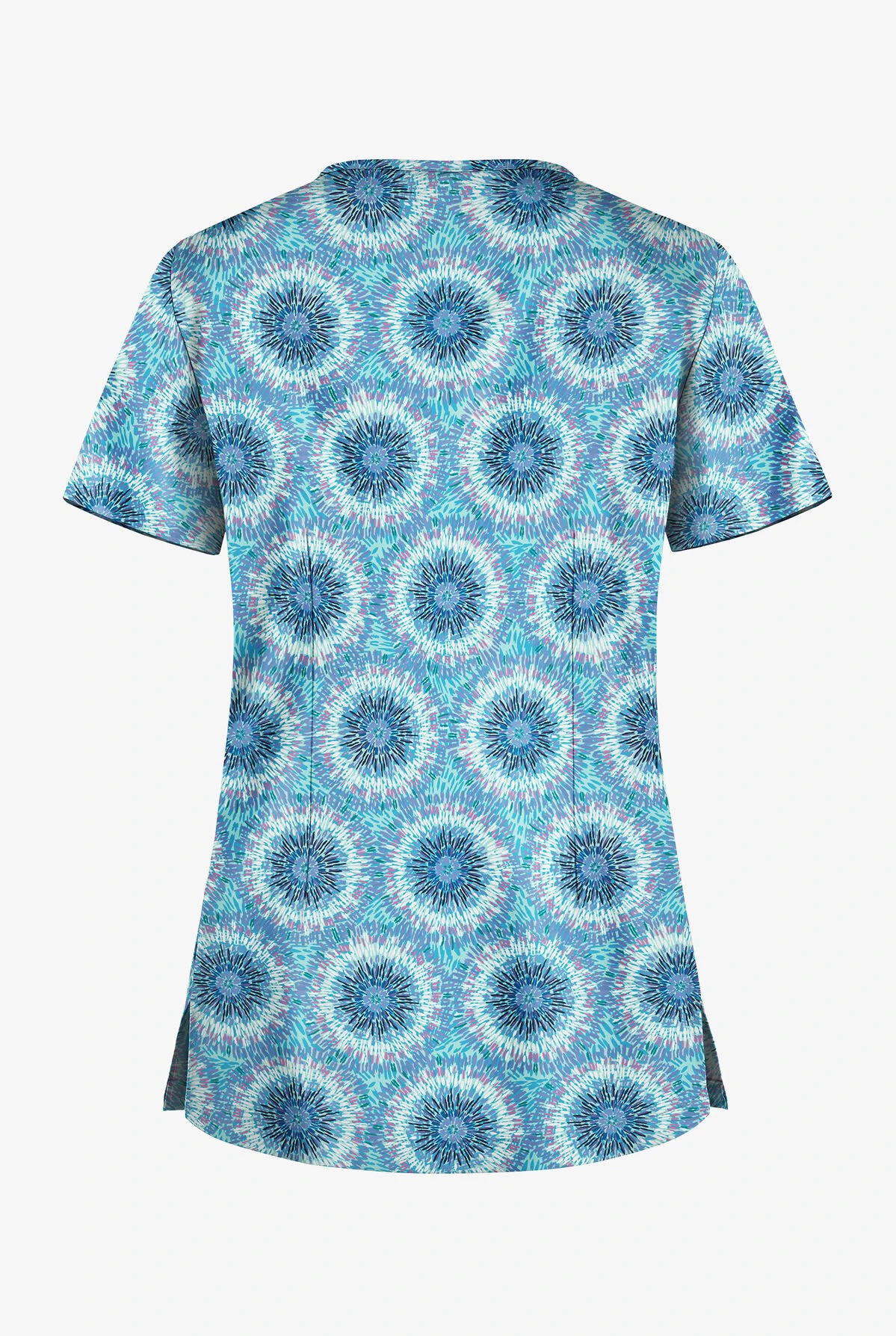 UA Butter-Soft STRETCH Splash Of Geo Aqua Moon Women's 1-Pocket V-Neck Print Scrub Top 4 UA Butter-Soft STRETCH Splash Of Geo Aqua Moon Women's 1-Pocket V-Neck Print Scrub Top - Image 2