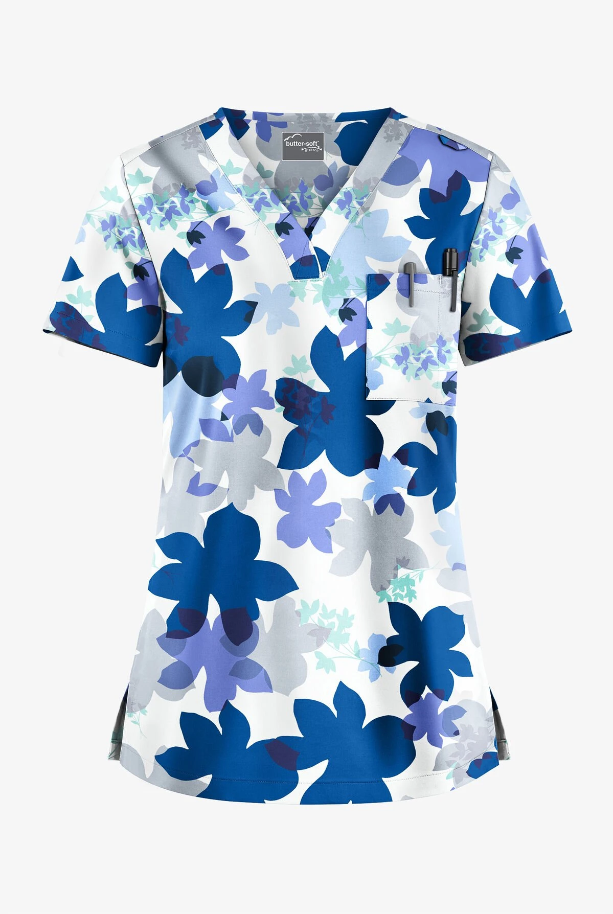 UA Butter-Soft STRETCH Floral Shades White Printed Women's 1-Pocket V-Neck Scrub Top 3 UA Butter-Soft STRETCH Floral Shades White Printed Women's 1-Pocket V-Neck Scrub Top