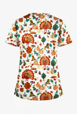 Butter-Soft Thanksgiving Time Women's 1-Pocket V-Neck Tuck-In Print Scrub Top 5 Butter-Soft Thanksgiving Time Women's 1-Pocket V-Neck Tuck-In Print Scrub Top -Fashion Clothing TS452TTWT 2