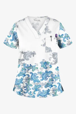 UA Butter-Soft STRETCH Paisley Shadows Women's 1-Pocket V-Neck Print Scrub Top