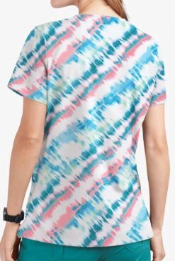 UA Butter-Soft STRETCH Belize Ikat Women's 2-Pocket V-Neck Printed Scrub Top -Fashion Clothing TS542BIWT 3