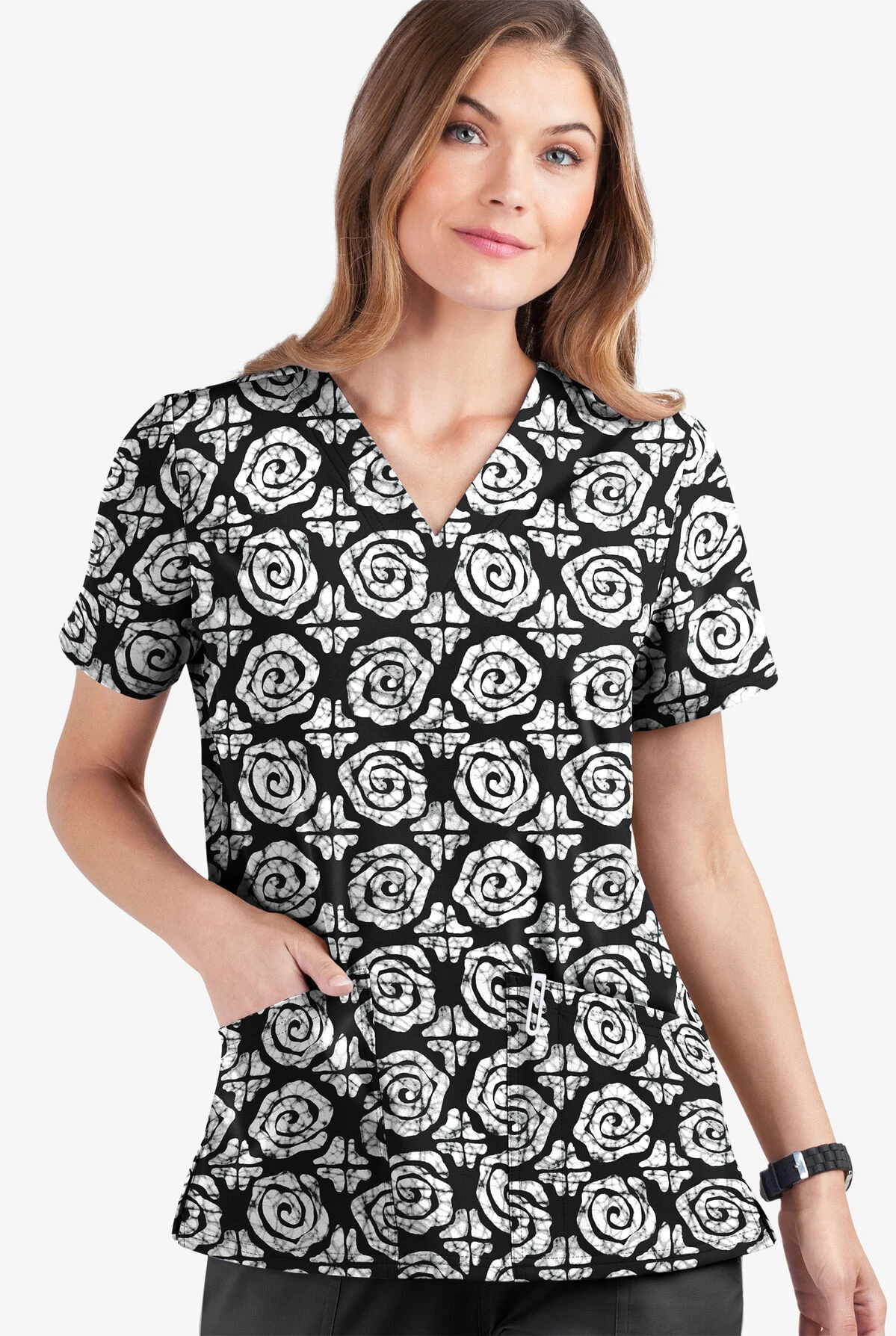 UA Butter-Soft STRETCH Desert Stars Black Printed Women's 2-Pocket V-Neck Scrub Top 3 UA Butter-Soft STRETCH Desert Stars Black Printed Women's 2-Pocket V-Neck Scrub Top