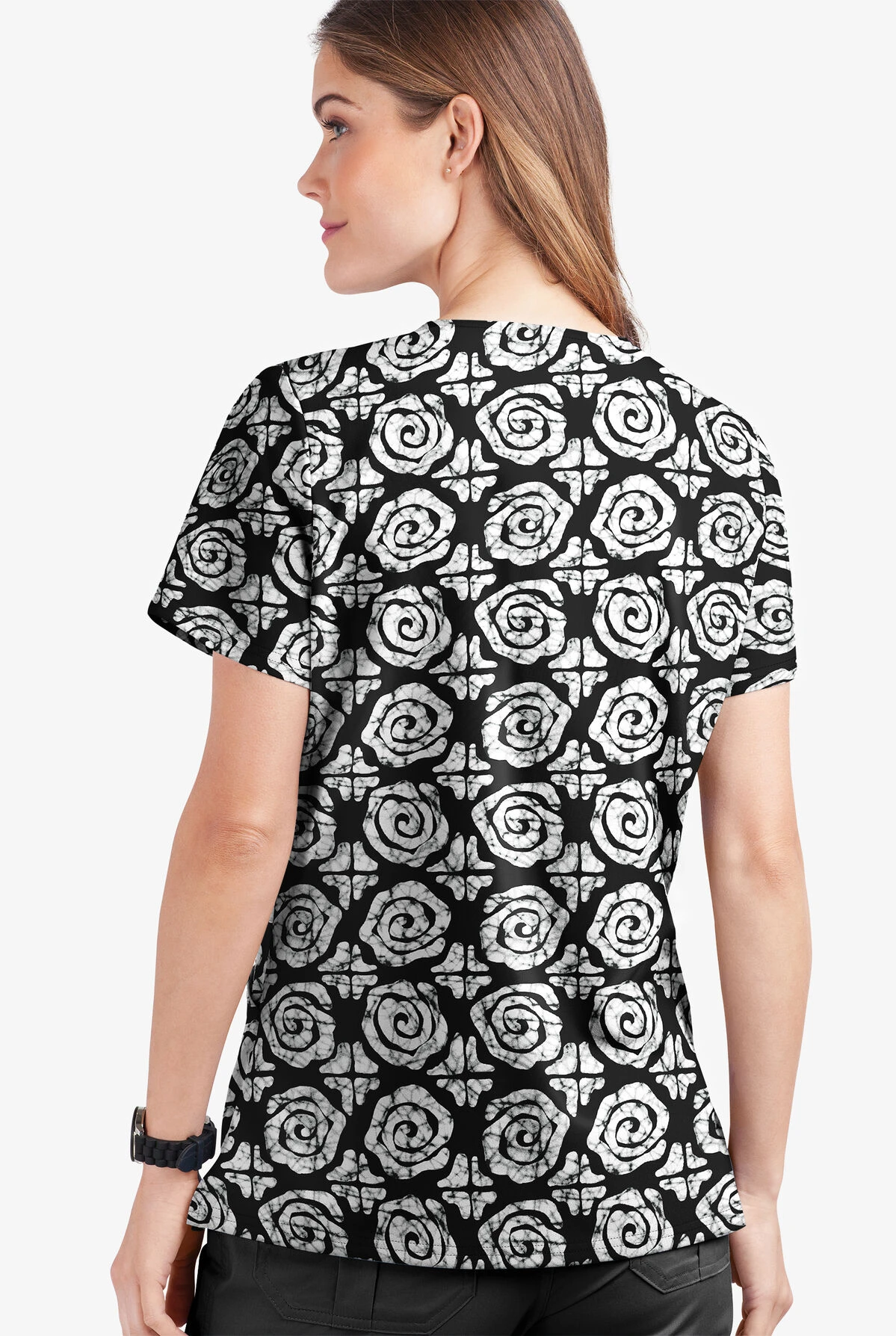 UA Butter-Soft STRETCH Desert Stars Black Printed Women's 2-Pocket V-Neck Scrub Top 4 UA Butter-Soft STRETCH Desert Stars Black Printed Women's 2-Pocket V-Neck Scrub Top - Image 2