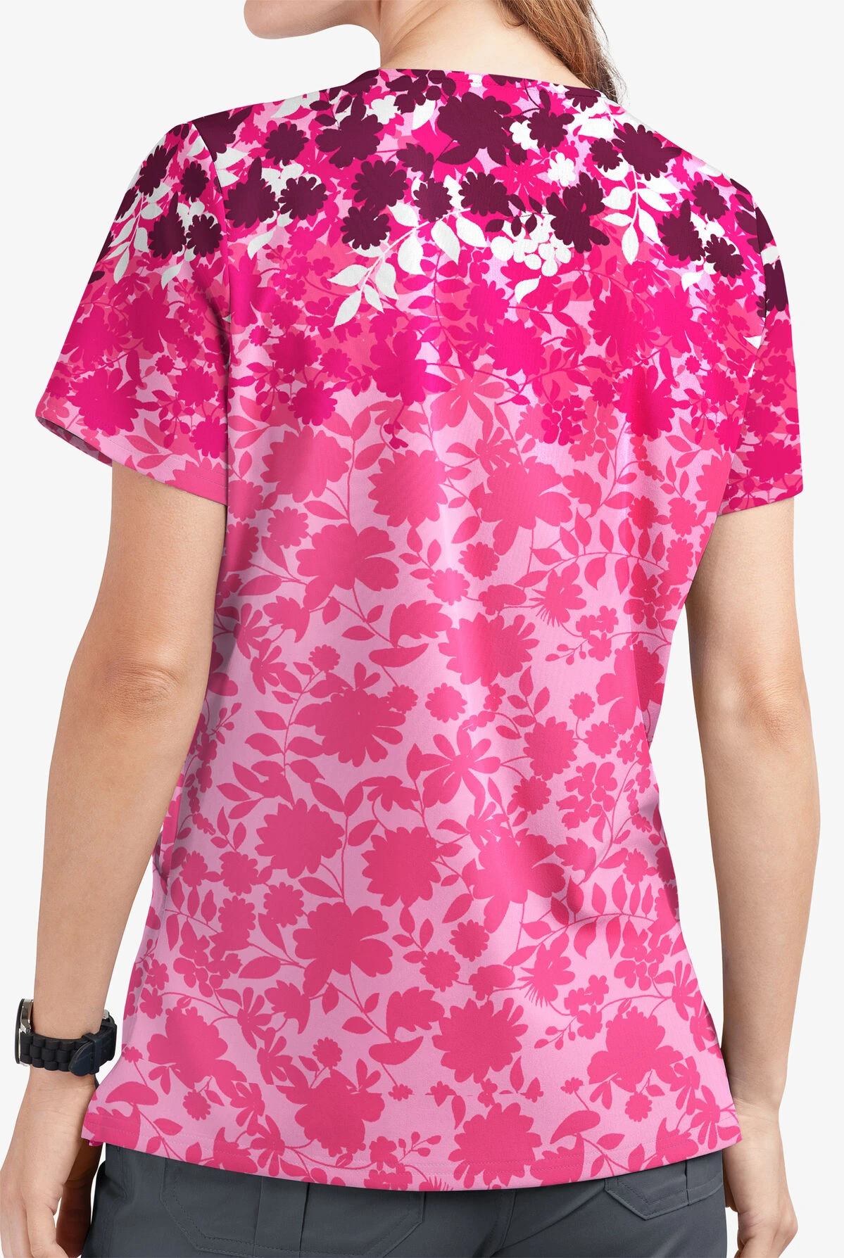 UA Butter-Soft STRETCH Floral Shadows Sweet Rose Women's 2-Pocket V-Neck Scrub Top 5 UA Butter-Soft STRETCH Floral Shadows Sweet Rose Women's 2-Pocket V-Neck Scrub Top - Image 3