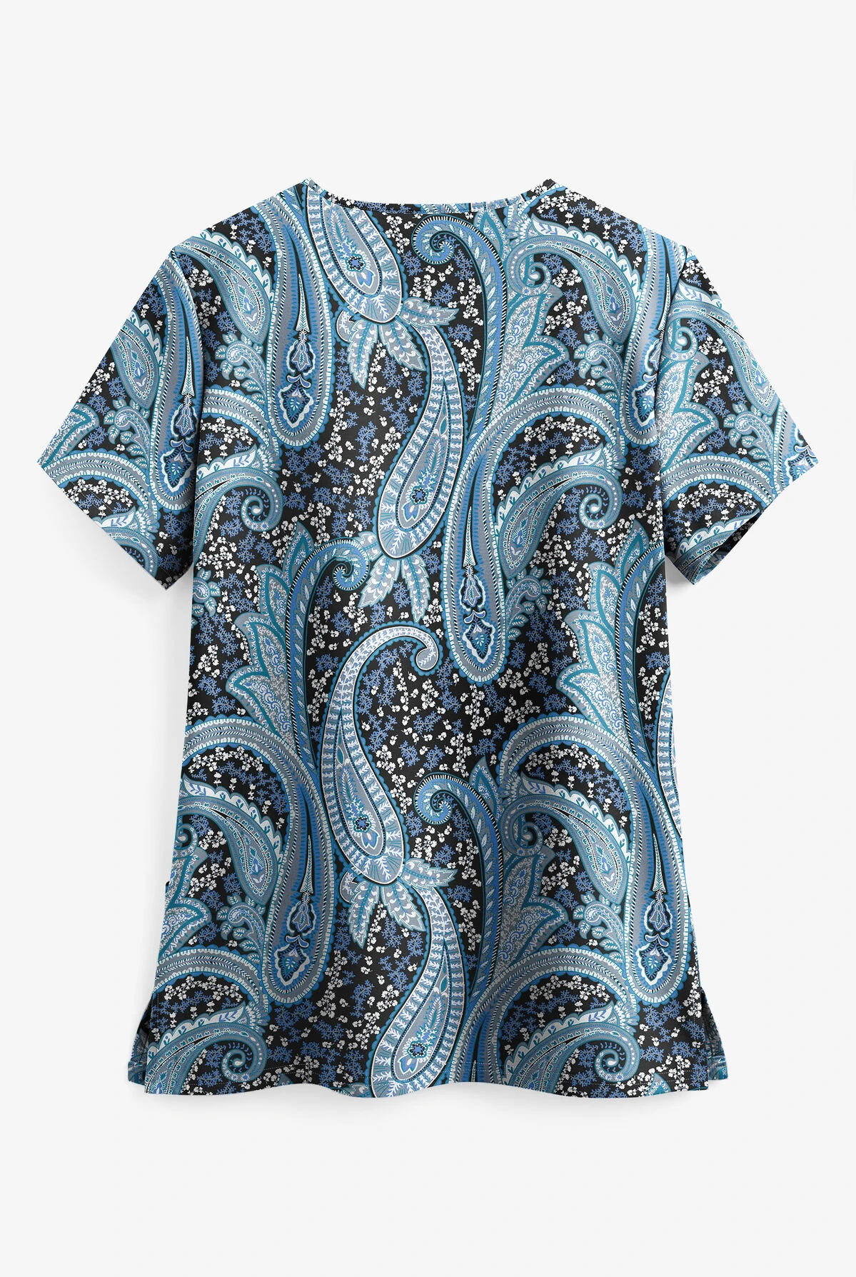 UA Butter-Soft STRETCH Floral Paisley Black Printed Women's 2-Pocket V-Neck Scrub Top 4 UA Butter-Soft STRETCH Floral Paisley Black Printed Women's 2-Pocket V-Neck Scrub Top - Image 2