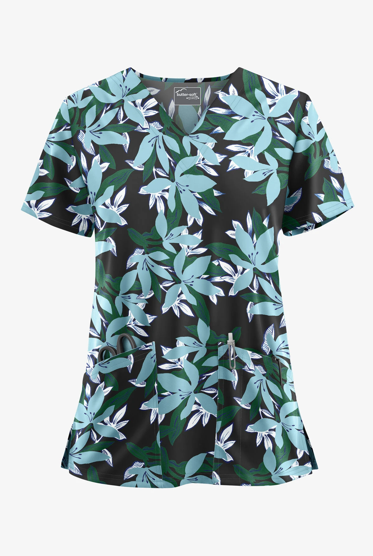 UA Butter-Soft STRETCH Happy Morning Floral Women's 2-Pocket V-Neck Print Scrub Top 3 UA Butter-Soft STRETCH Happy Morning Floral Women's 2-Pocket V-Neck Print Scrub Top