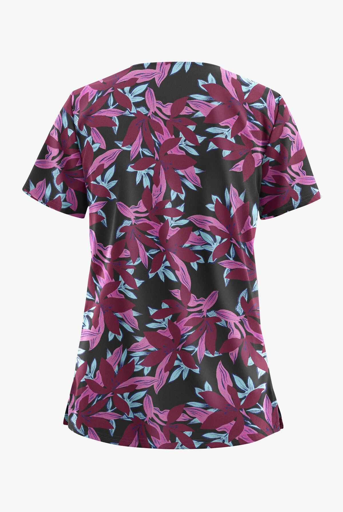 UA Butter-Soft STRETCH Happy Morning Floral Wine Women's 2-Pocket V-Neck Print Scrub Top 4 UA Butter-Soft STRETCH Happy Morning Floral Wine Women's 2-Pocket V-Neck Print Scrub Top - Image 2