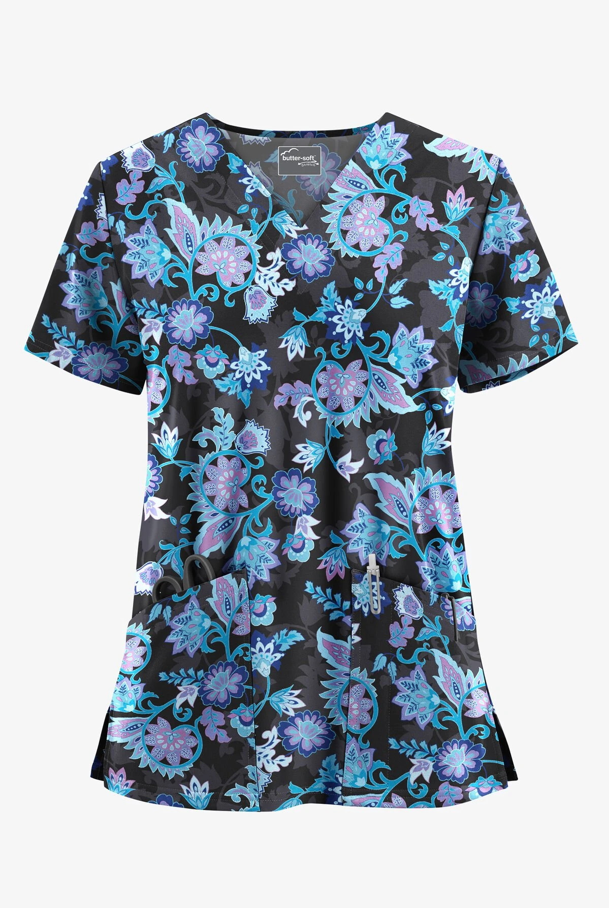 UA Butter-Soft STRETCH Jacobean Spring Women's 2-Pocket V-Neck Printed Scrub Top 3 UA Butter-Soft STRETCH Jacobean Spring Women's 2-Pocket V-Neck Printed Scrub Top