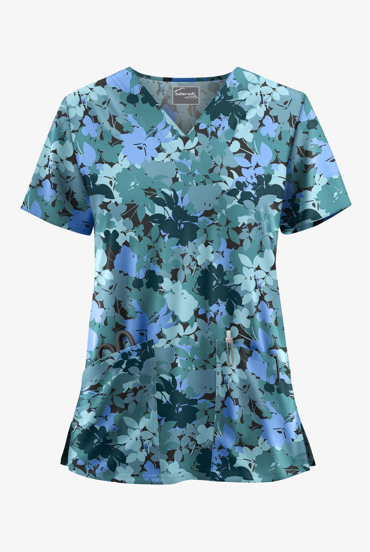 UA Butter-Soft STRETCH Layered Floral Women's 2-Pocket V-Neck Print Scrub Top 3 UA Butter-Soft STRETCH Layered Floral Women's 2-Pocket V-Neck Print Scrub Top