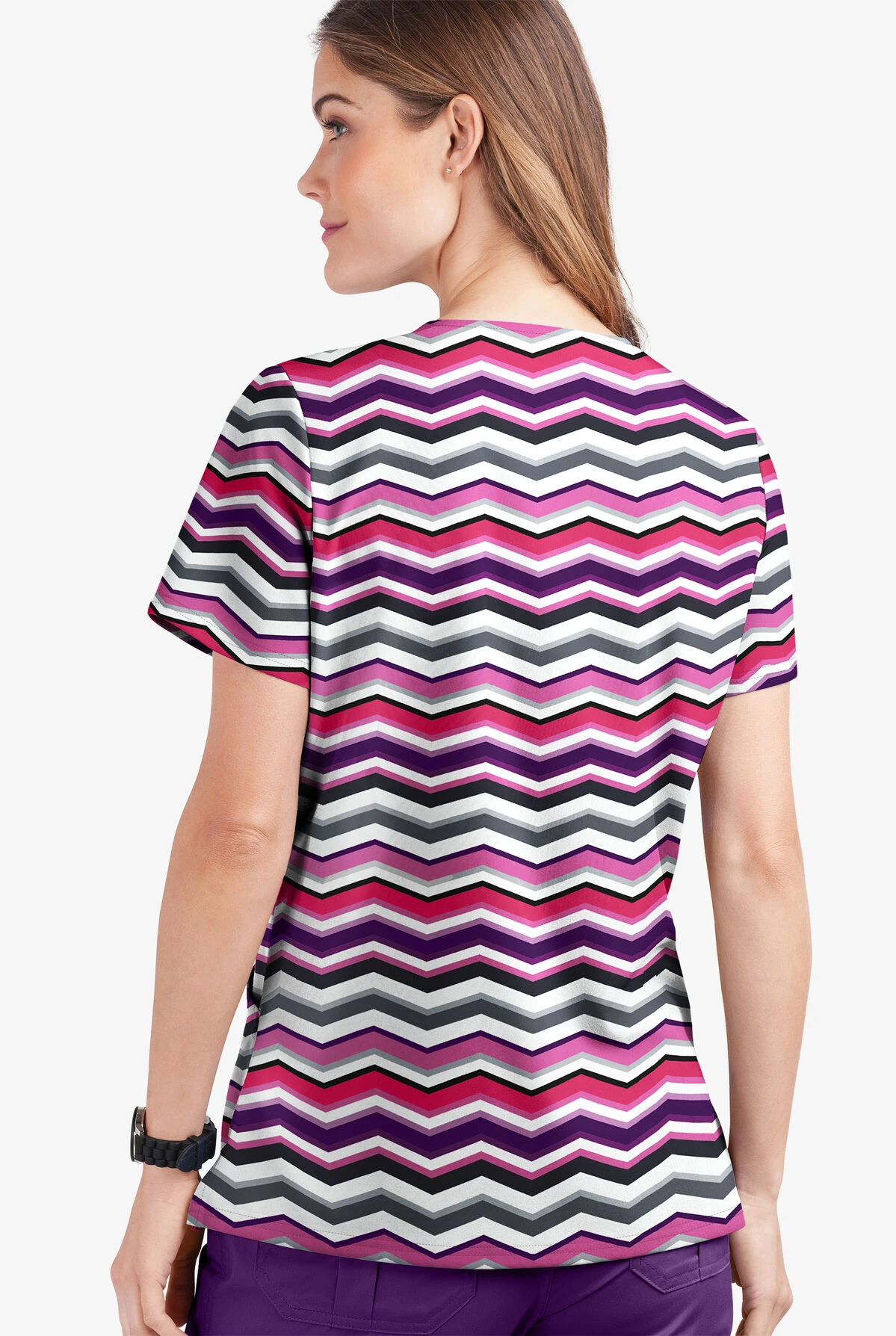 UA Butter-Soft STRETCH Miami Deco Rosebud Women's 2-Pocket V-Neck Print Scrub Top 4 UA Butter-Soft STRETCH Miami Deco Rosebud Women's 2-Pocket V-Neck Print Scrub Top - Image 2