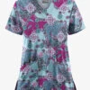UA Butter-Soft STRETCH Mixed Medallion Indigo Denim Women's 2-Pocket V-Neck Print Scrub Top -Fashion Clothing TS542MMID 1