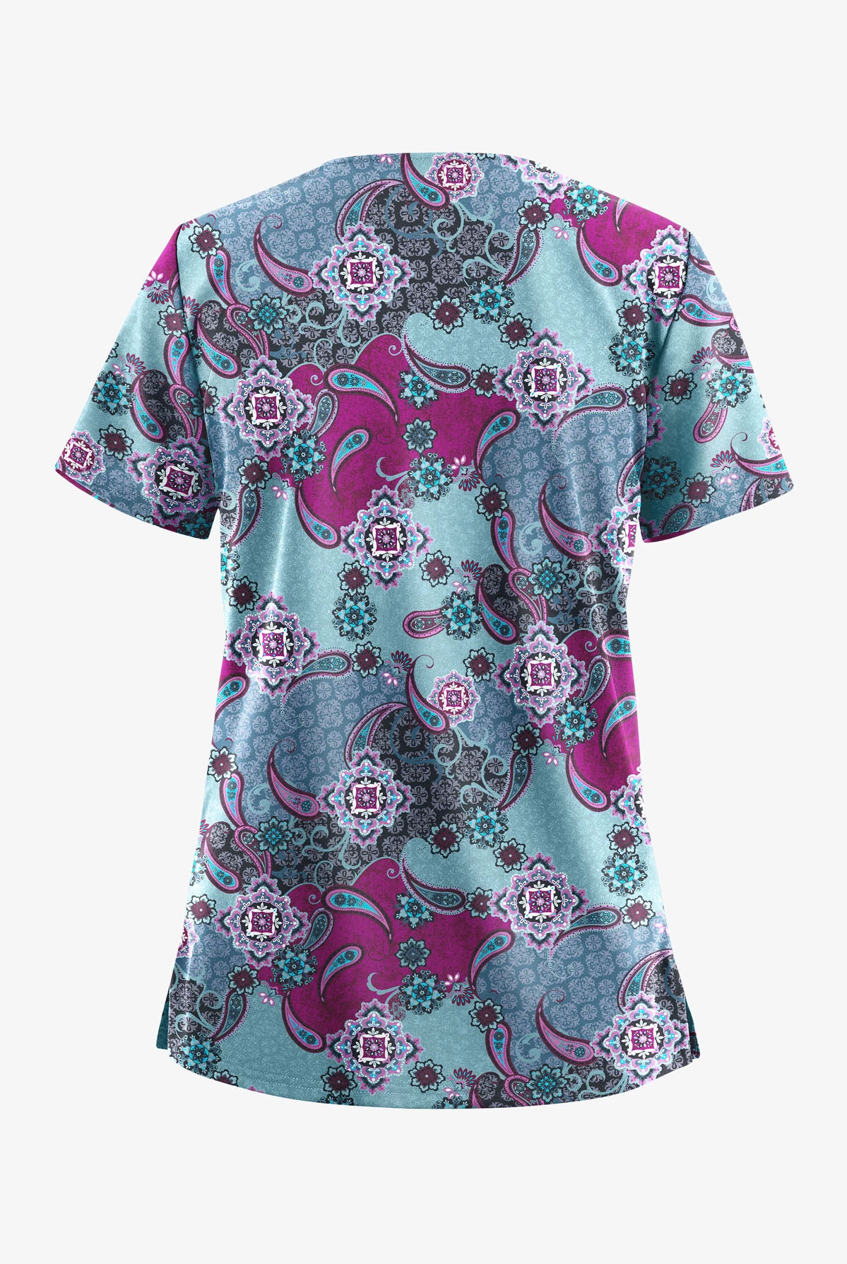 UA Butter-Soft STRETCH Mixed Medallion Indigo Denim Women's 2-Pocket V-Neck Print Scrub Top 4 UA Butter-Soft STRETCH Mixed Medallion Indigo Denim Women's 2-Pocket V-Neck Print Scrub Top - Image 2