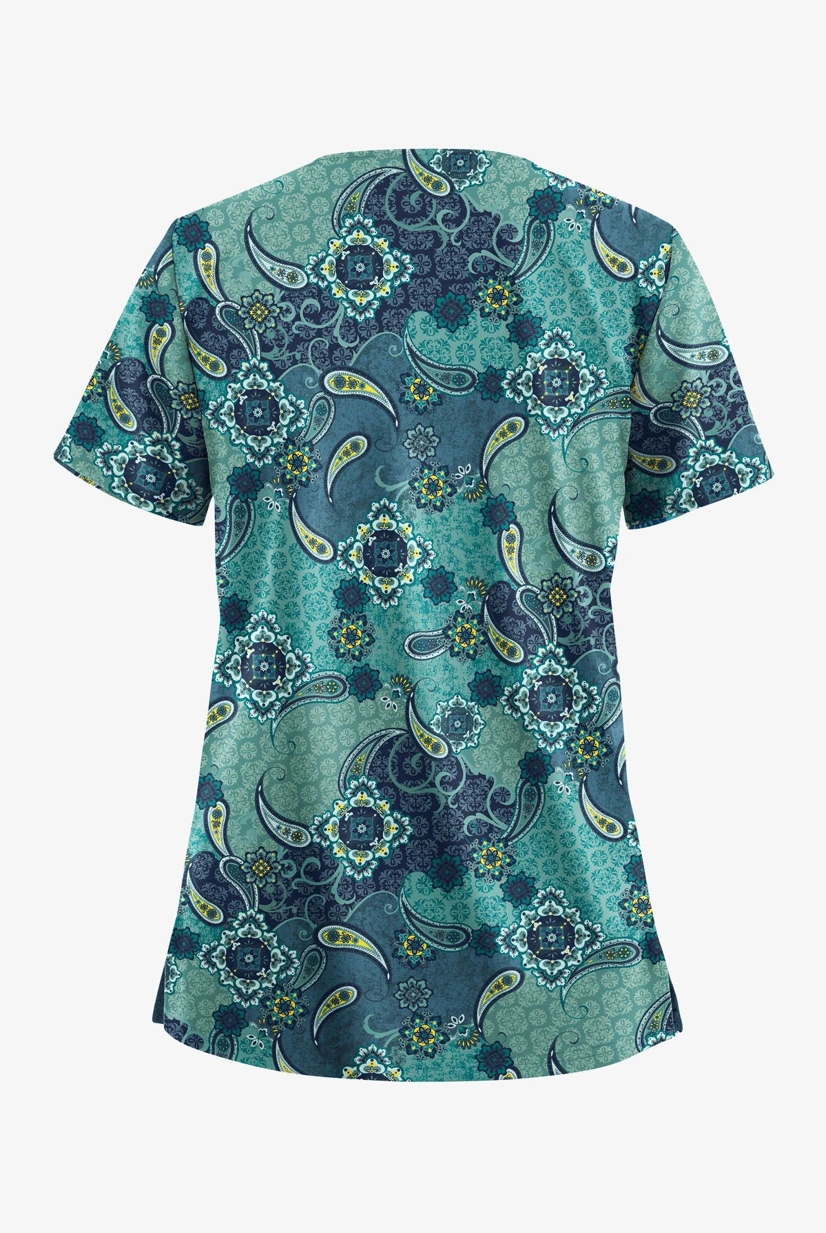 UA Butter-Soft STRETCH Mixed Medallion Navy Women's 2-Pocket V-Neck Print Scrub Top 4 UA Butter-Soft STRETCH Mixed Medallion Navy Women's 2-Pocket V-Neck Print Scrub Top - Image 2