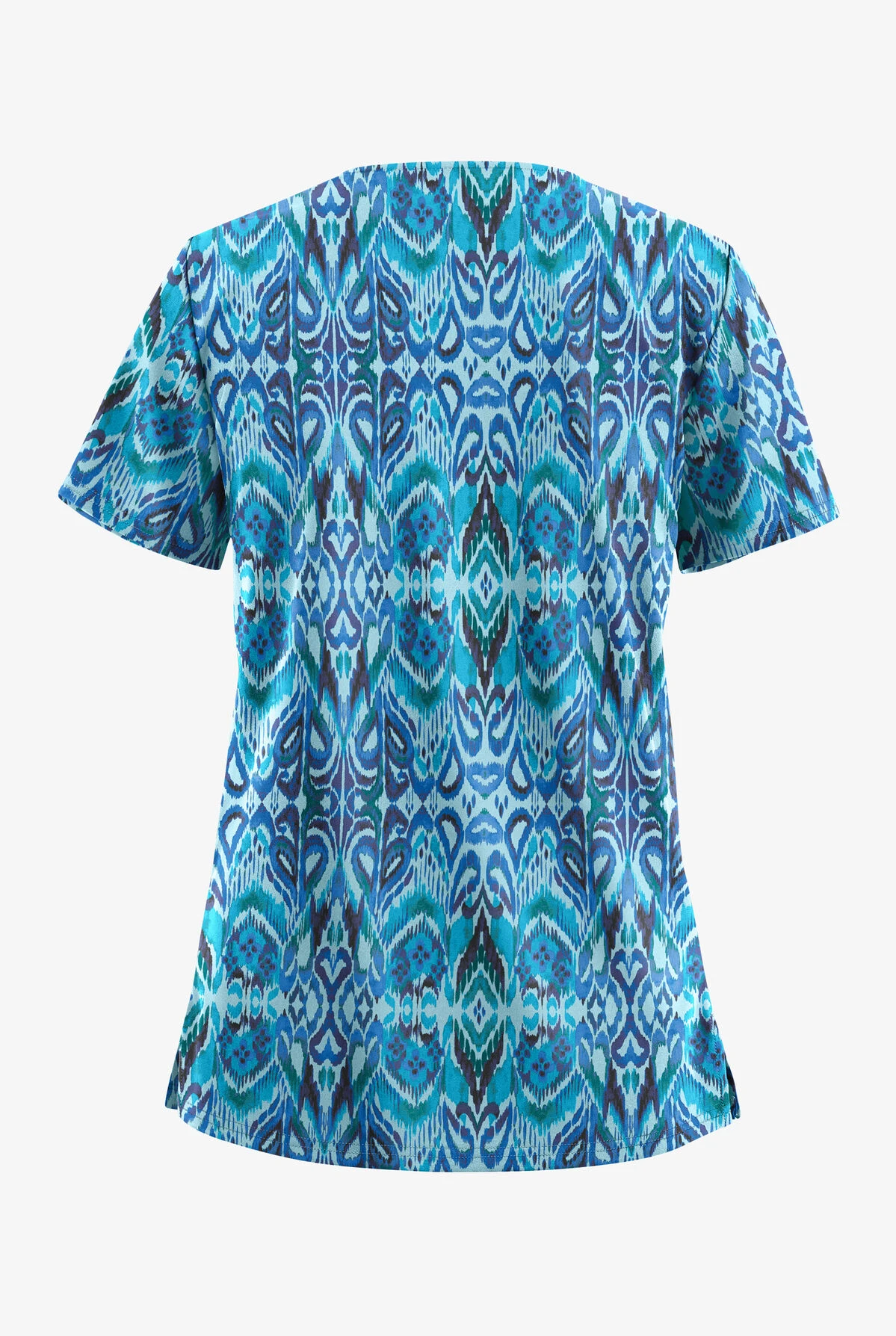 UA Butter-Soft STRETCH Romanian Ikat Dew Drop Women's 2-Pocket V-Neck Print Scrub Top 4 UA Butter-Soft STRETCH Romanian Ikat Dew Drop Women's 2-Pocket V-Neck Print Scrub Top - Image 2