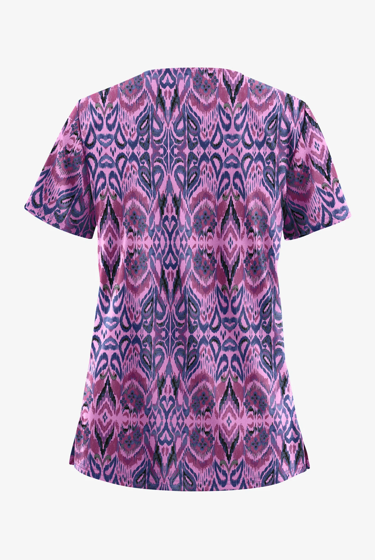 UA Butter-Soft STRETCH Romanian Ikat Orchid Women's 2-Pocket V-Neck Print Scrub Top 4 UA Butter-Soft STRETCH Romanian Ikat Orchid Women's 2-Pocket V-Neck Print Scrub Top - Image 2