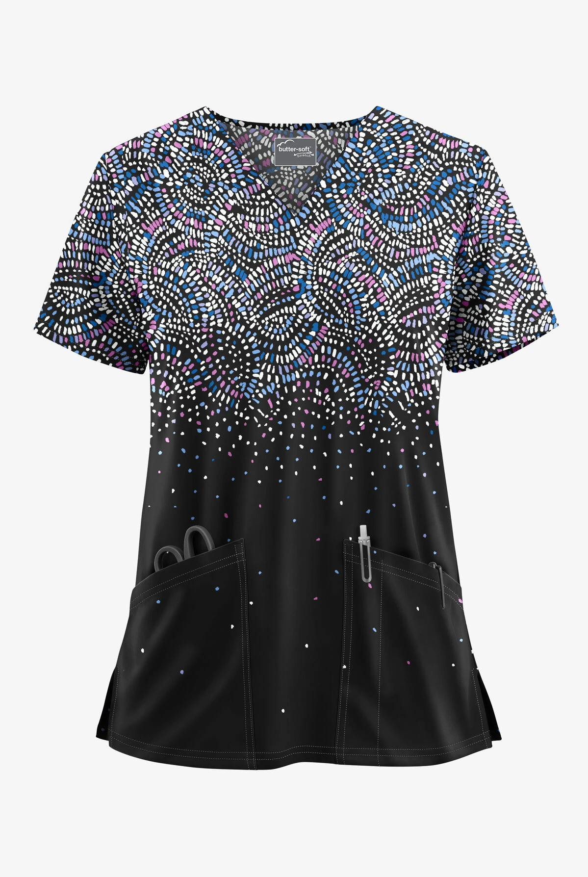 UA Butter-Soft STRETCH Roman Mosaic Women's 2-Pocket V-Neck Print Scrub Top 3 UA Butter-Soft STRETCH Roman Mosaic Women's 2-Pocket V-Neck Print Scrub Top