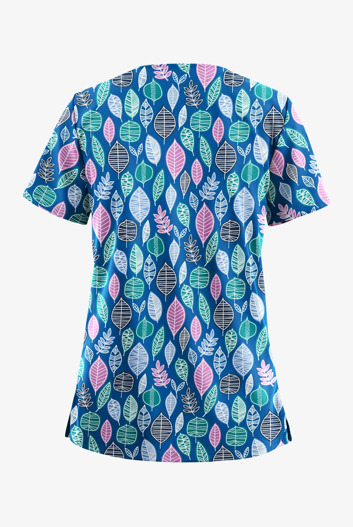 UA Butter-Soft STRETCH Swedish Leaves Royal Women's 2-Pocket V-Neck Print Scrub Top 4 UA Butter-Soft STRETCH Swedish Leaves Royal Women's 2-Pocket V-Neck Print Scrub Top - Image 2