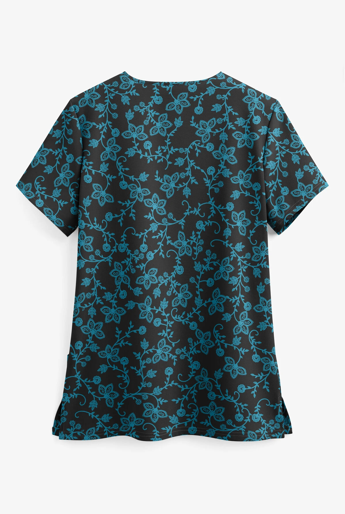UA Butter-Soft STRETCH Floral Vines Black Printed Women's 2-Pocket V-Neck Scrub Top 4 UA Butter-Soft STRETCH Floral Vines Black Printed Women's 2-Pocket V-Neck Scrub Top - Image 2