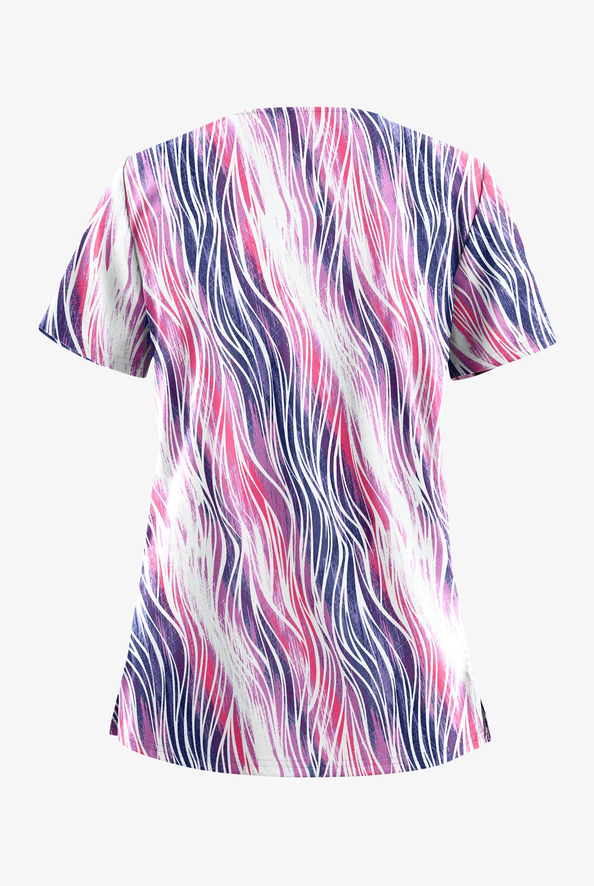 UA Butter-Soft STRETCH Water Waves Fuchsia Women's 2-Pocket V-Neck Print Scrub Top 4 UA Butter-Soft STRETCH Water Waves Fuchsia Women's 2-Pocket V-Neck Print Scrub Top - Image 2
