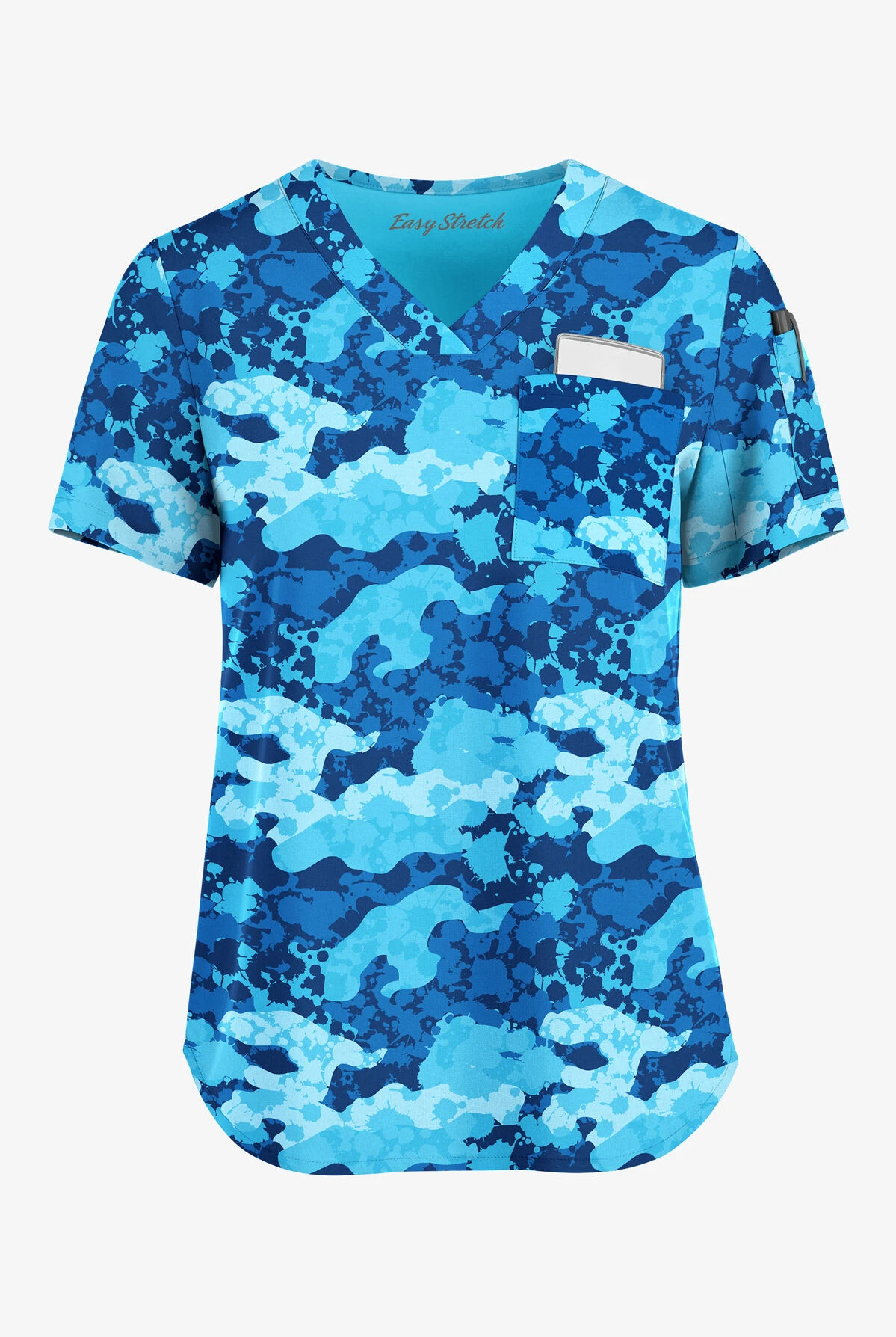 Easy STRETCH By Butter-Soft Camo Splash Navy Women's 3-Pocket V-Neck Tuck-In Printed Scrub Top 3 Easy STRETCH By Butter-Soft Camo Splash Navy Women's 3-Pocket V-Neck Tuck-In Printed Scrub Top