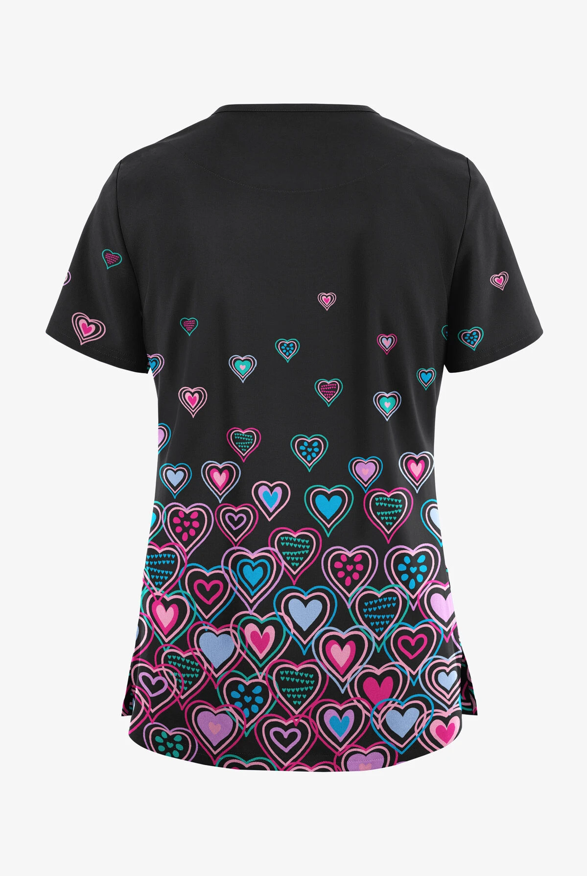 UA Butter-Soft STRETCH Bright Hearts Black Printed Women's V-Neck 3 Pocket Scrub Top 4 UA Butter-Soft STRETCH Bright Hearts Black Printed Women's V-Neck 3 Pocket Scrub Top - Image 2