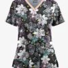UA Butter-Soft STRETCH Jacobean Spring Eucalyptus Leaf Women's 3-Pocket V-Neck With Trim Scrub Top -Fashion Clothing TS5542FMBL 092123 1