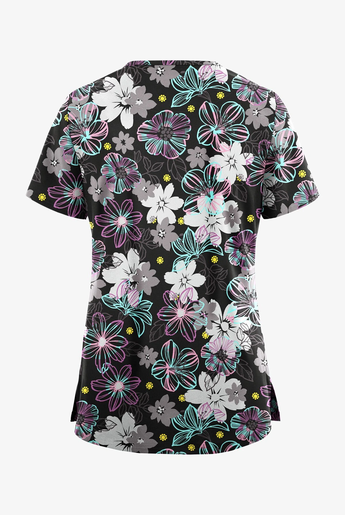 UA Butter-Soft STRETCH Jacobean Spring Eucalyptus Leaf Women's 3-Pocket V-Neck With Trim Scrub Top 4 UA Butter-Soft STRETCH Jacobean Spring Eucalyptus Leaf Women's 3-Pocket V-Neck With Trim Scrub Top - Image 2