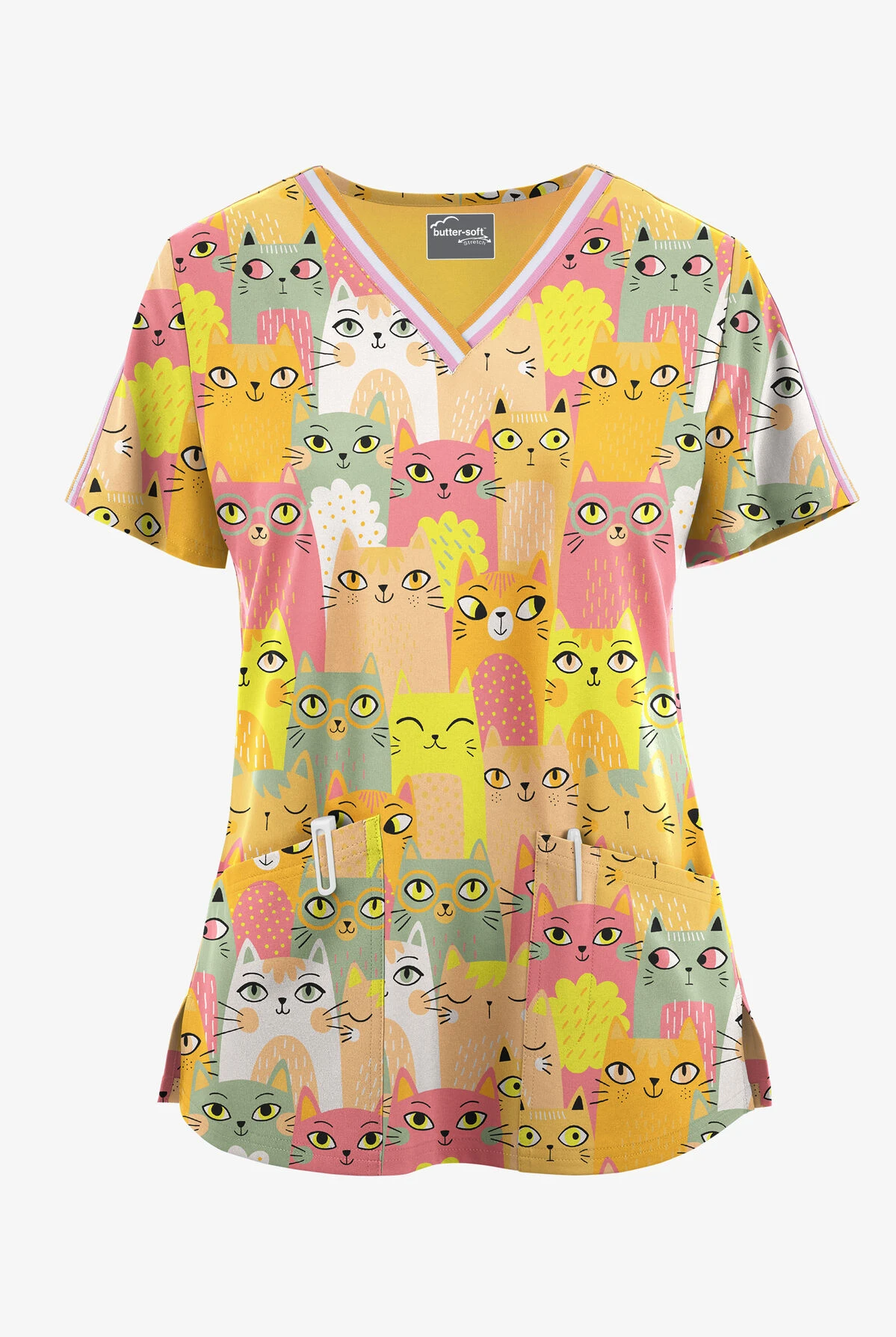 UA Butter-Soft STRETCH Party Time Guava Fizz Women's 3-Pocket V-Neck With Sport Trim Scrub Top 3 UA Butter-Soft STRETCH Party Time Guava Fizz Women's 3-Pocket V-Neck With Sport Trim Scrub Top