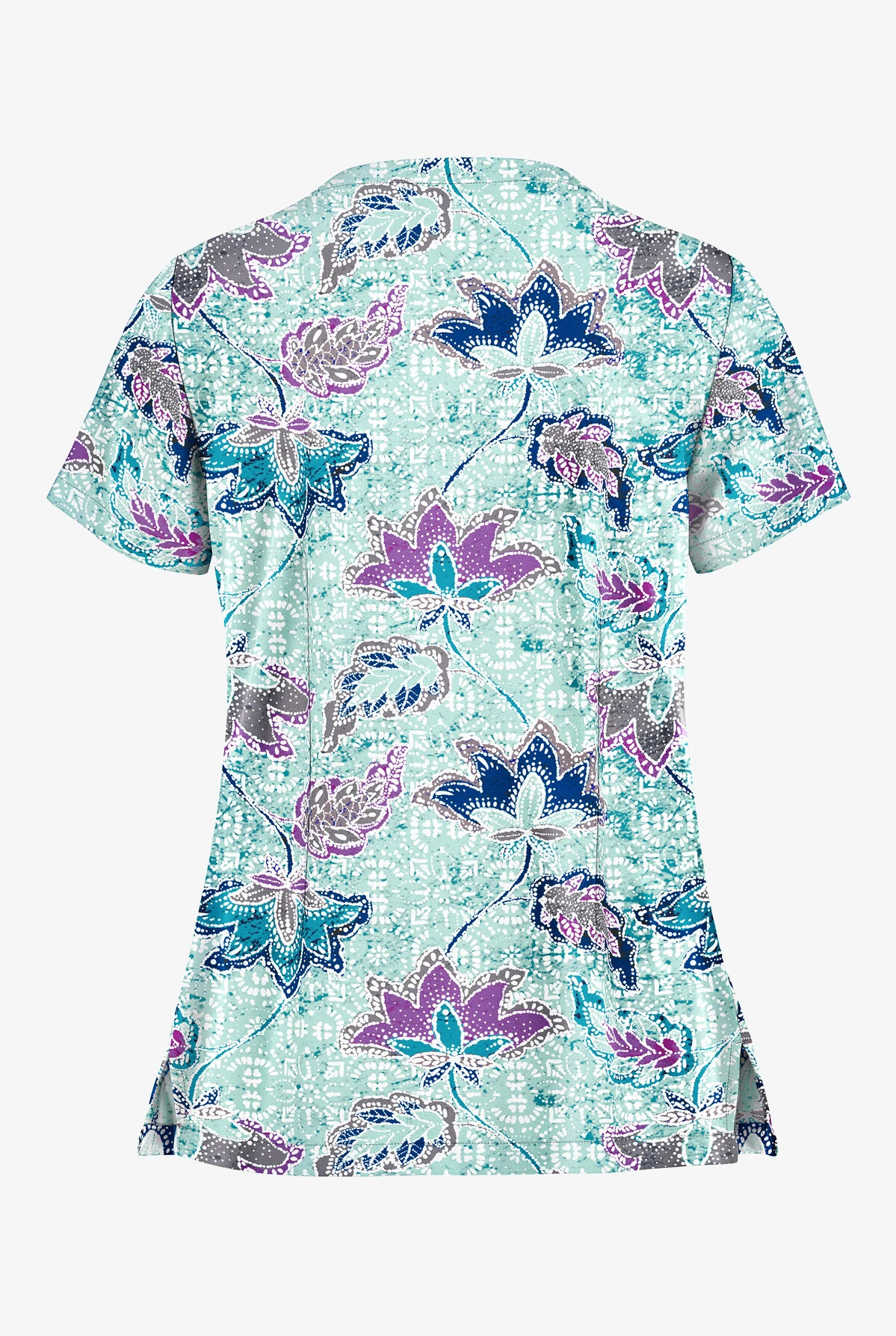 Butter-Soft Chalked Floral Cooling Oasis Women's 2-Pocket Key-Hole Neck Detailed Print Scrub Top 4 Butter-Soft Chalked Floral Cooling Oasis Women's 2-Pocket Key-Hole Neck Detailed Print Scrub Top - Image 2