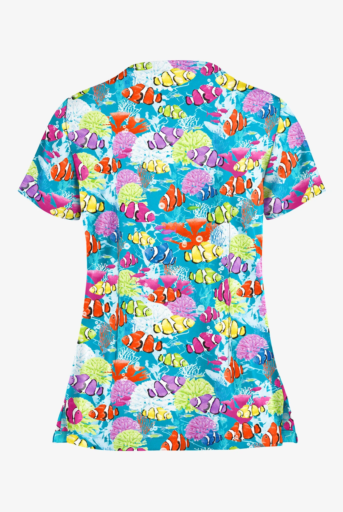 Butter-Soft Dazzling Reef Turquoise Women's 2-Pocket Key-Hole Neck Detailed Print Scrub Top 4 Butter-Soft Dazzling Reef Turquoise Women's 2-Pocket Key-Hole Neck Detailed Print Scrub Top - Image 2
