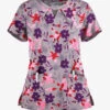 Butter-Soft Matisse Floral Silver Women's 2-Pocket Keyhole V Neck Printed Scrub Top -Fashion Clothing TS565MFSL 100323 1