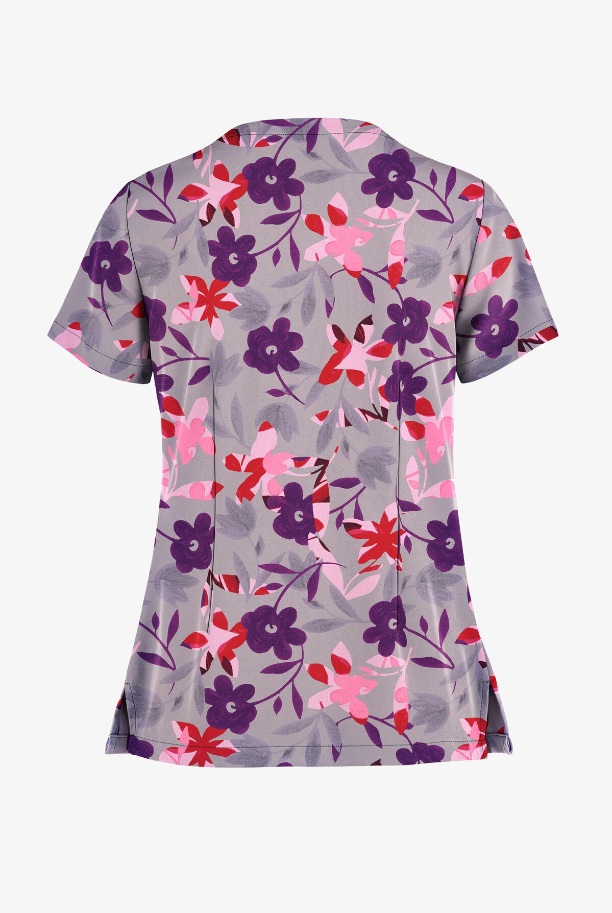 Butter-Soft Matisse Floral Silver Women's 2-Pocket Keyhole V Neck Printed Scrub Top 4 Butter-Soft Matisse Floral Silver Women's 2-Pocket Keyhole V Neck Printed Scrub Top - Image 2