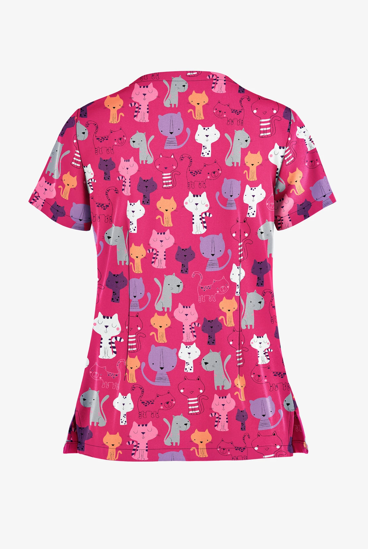 Butter-Soft Paris Cats Fuchsia Women's 2-Pocket Keyhole V Neck Printed Scrub Top 4 Butter-Soft Paris Cats Fuchsia Women's 2-Pocket Keyhole V Neck Printed Scrub Top - Image 2