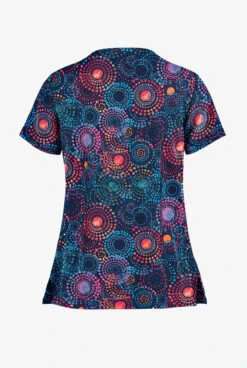 Butter-Soft Pop Circles Navy Women's 2-Pocket Keyhole V Neck Printed Scrub Top -Fashion Clothing TS565PCNY 2