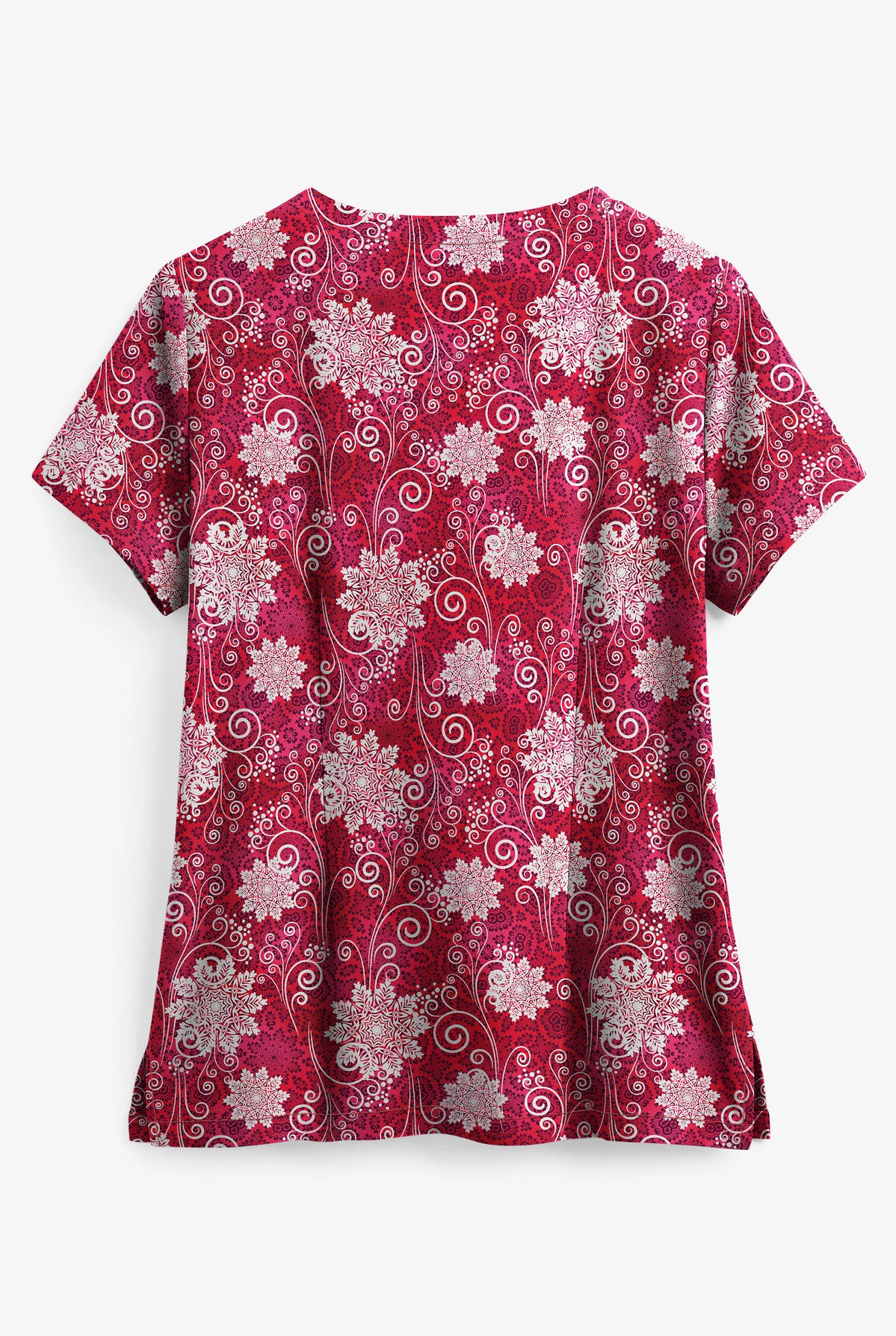 Butter-Soft Winter Breeze Red Women's 2-Pocket Key-Hole Neck Detailed Print Scrub Top 4 Butter-Soft Winter Breeze Red Women's 2-Pocket Key-Hole Neck Detailed Print Scrub Top - Image 2