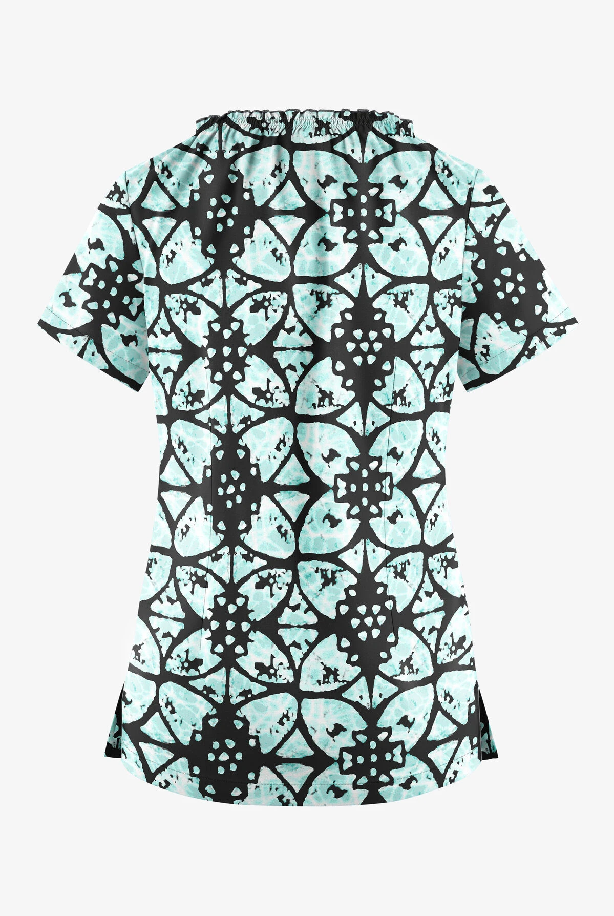 UA Butter-Soft STRETCH Desert Rose Black Printed Women's 6-Pocket Peasant Style Scrub Top 4 UA Butter-Soft STRETCH Desert Rose Black Printed Women's 6-Pocket Peasant Style Scrub Top - Image 2