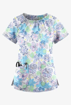 UA Butter-Soft STRETCH Floral Poolside View Women's 6-Pocket Peasant Style Printed Scrub Top