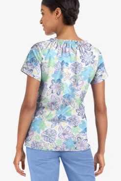UA Butter-Soft STRETCH Floral Poolside View Women's 6-Pocket Peasant Style Printed Scrub Top -Fashion Clothing TS569FMPV 3