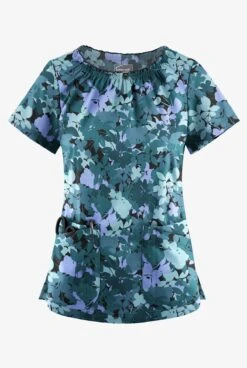 UA Butter-Soft STRETCH Layered Floral Women's 6-Pocket Short Sleeve Peasant Style Printed Scrub Top