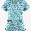 UA Butter-Soft STRETCH Petite Floral Aqua Moon Women's 6-Pocket Peasant Style Print Scrub Top -Fashion Clothing TS569PFQ 1