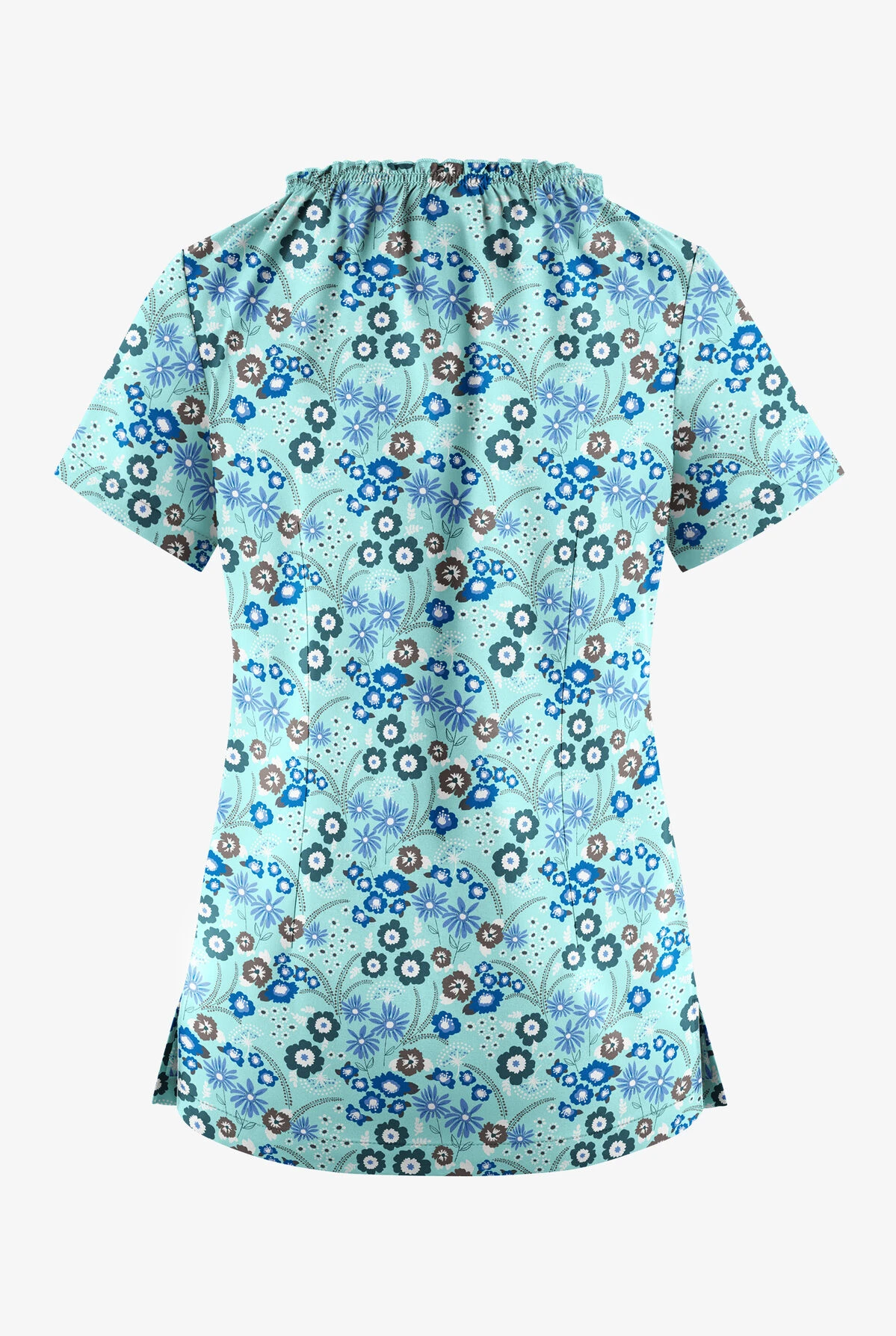 UA Butter-Soft STRETCH Petite Floral Aqua Moon Women's 6-Pocket Peasant Style Print Scrub Top 4 UA Butter-Soft STRETCH Petite Floral Aqua Moon Women's 6-Pocket Peasant Style Print Scrub Top - Image 2