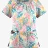 UA Butter-Soft STRETCH Tropical Mix Women's 6-Pocket Peasant Style Printed Scrub Top -Fashion Clothing TS569TMWT 1