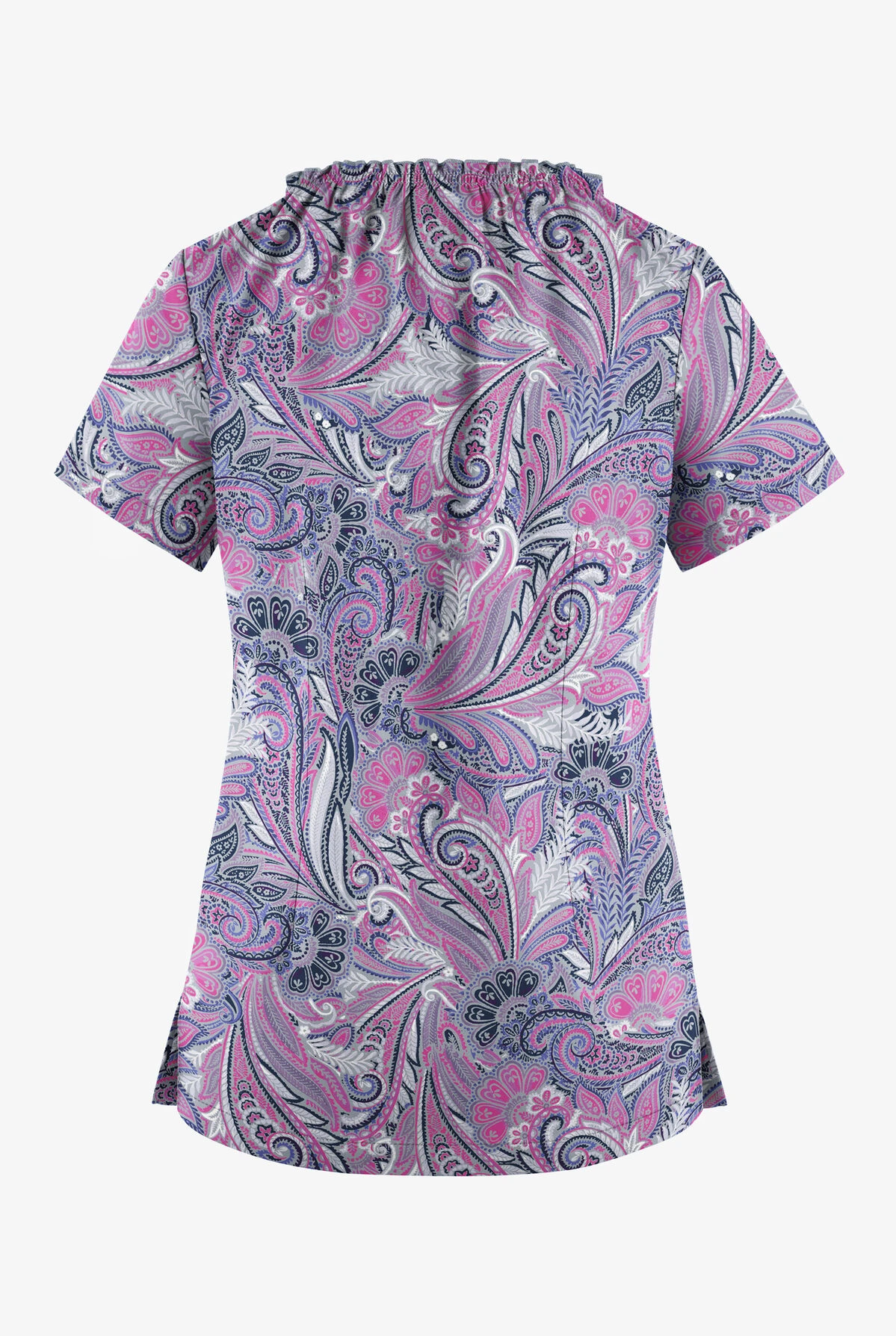 UA Butter-Soft STRETCH Vienna Paisley Silver Women's 6-Pocket Peasant Style Print Scrub Top 4 UA Butter-Soft STRETCH Vienna Paisley Silver Women's 6-Pocket Peasant Style Print Scrub Top - Image 2