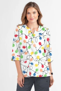 Butter-Soft Fairy Lights Women's 2-Pocket Round Neckline Print Scrub Top -Fashion Clothing TS584FLWT 2