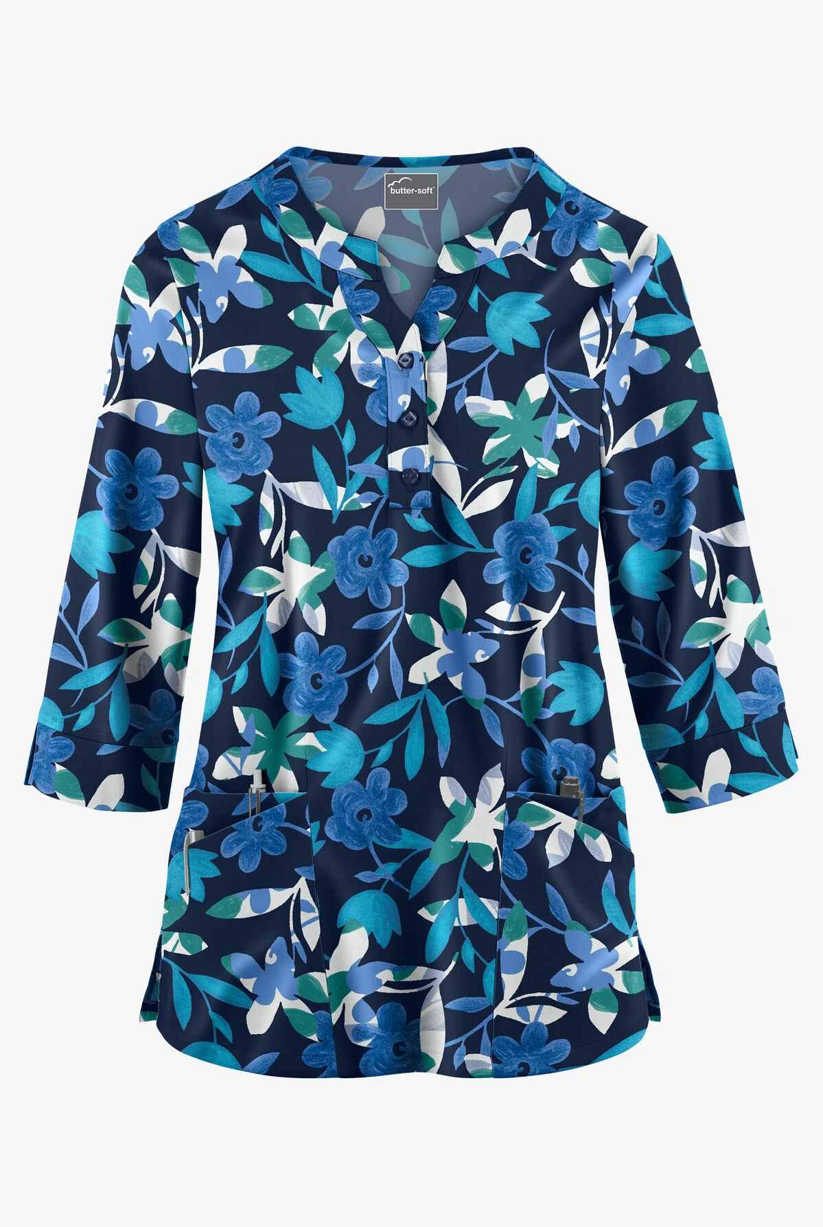 Butter-Soft Matisse Floral Navy Women's 2-Pocket Round Neckline Print Scrub Top 3 Butter-Soft Matisse Floral Navy Women's 2-Pocket Round Neckline Print Scrub Top