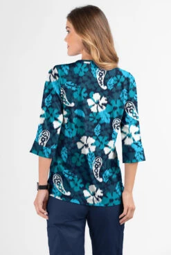 Butter-Soft Persian Ikat Navy Women's 2-Pocket Round Neckline Print Scrub Top 7 Butter-Soft Persian Ikat Navy Women's 2-Pocket Round Neckline Print Scrub Top -Fashion Clothing TS584PINY 3