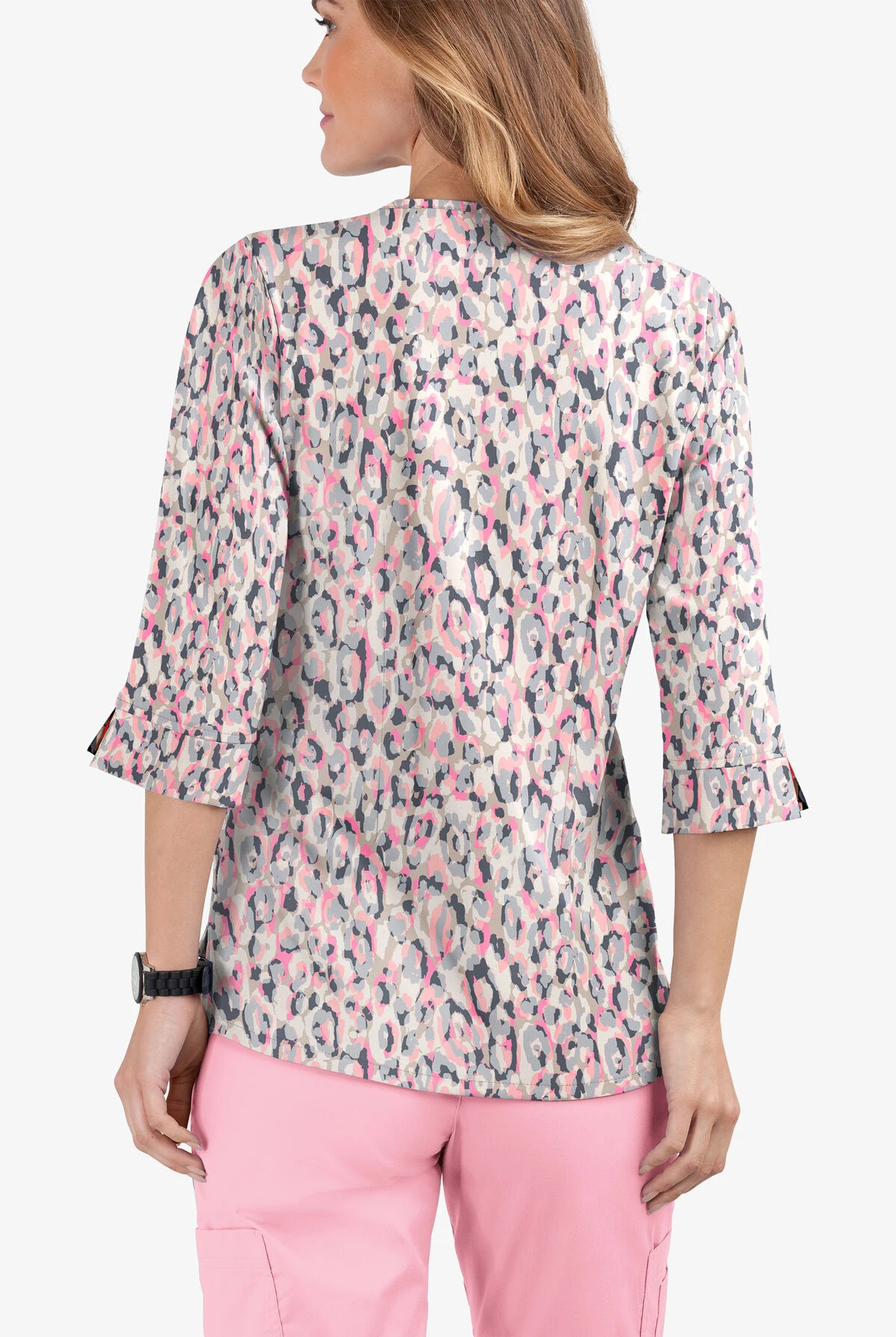 Butter-Soft Into The Wild Pearl Women's 4-Pocket 3/4th Sleeve Print Scrub Top 4 Butter-Soft Into The Wild Pearl Women's 4-Pocket 3/4th Sleeve Print Scrub Top - Image 2